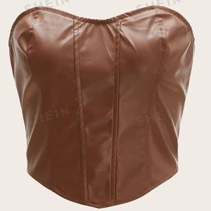 SHEIN Zip Back Seam Front Asymmetrical Hem PU Leather Tube Top